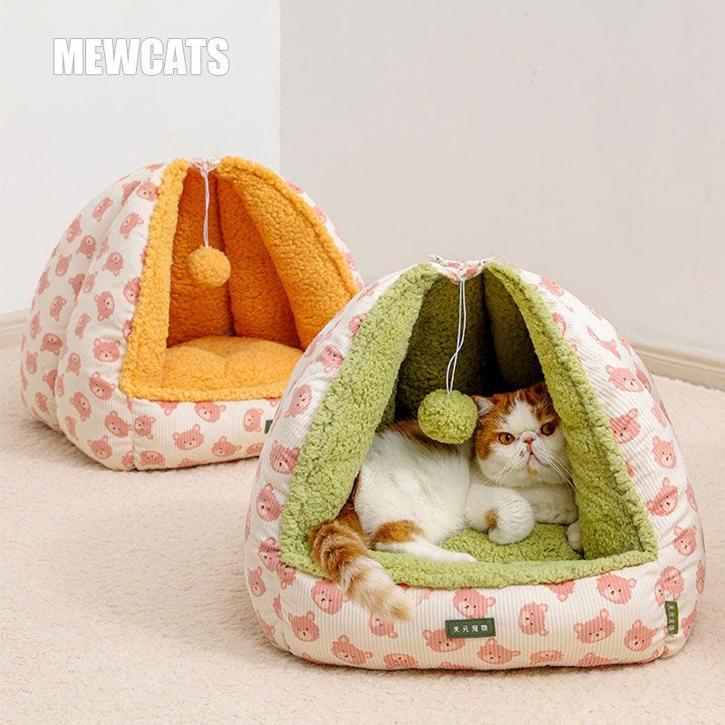 Bear Triangle Cat Bed Cave 2 Color Pet House