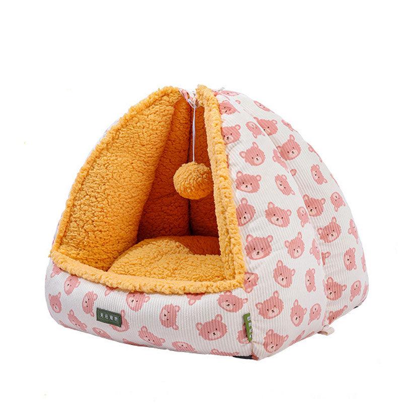 Bear Triangle Cat Bed Cave 2 Color Pet House