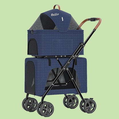Detachable Double Stroller 3 Color Blue Cat Carrier with Wheels