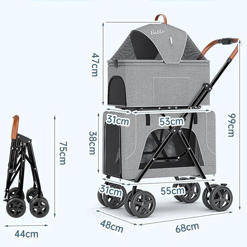 Detachable Double Stroller 3 Color Cat Carrier with Wheels