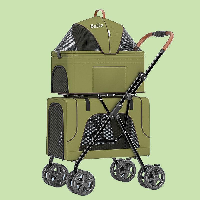 Detachable Double Stroller 3 Color Green Cat Carrier with Wheels