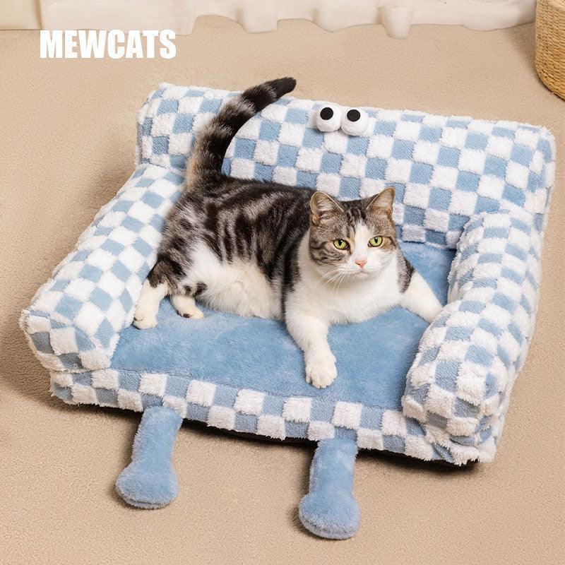 Big Eye Warm Cat Sofa Blue Couch Bed