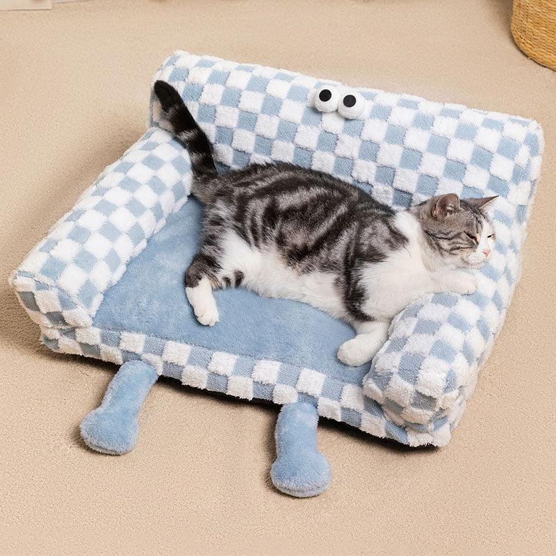 Big Eye Warm Cat Sofa Blue Couch Bed