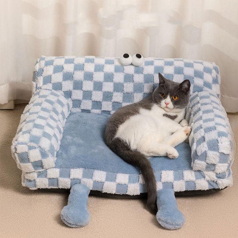 Big Eye Warm Cat Sofa Blue Couch Bed