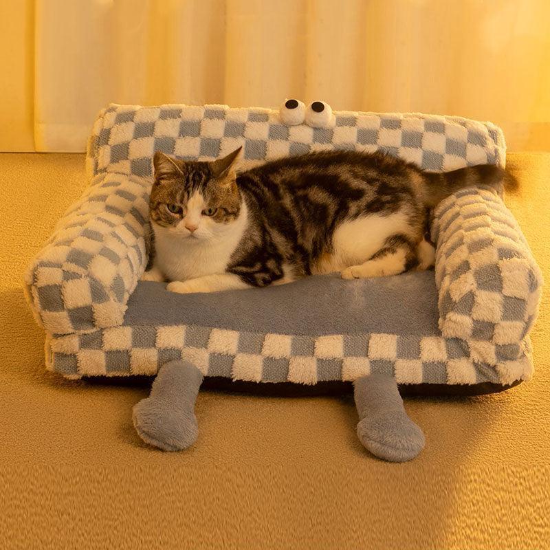 Big Eye Warm Cat Sofa Blue Couch Bed - MEWCATS