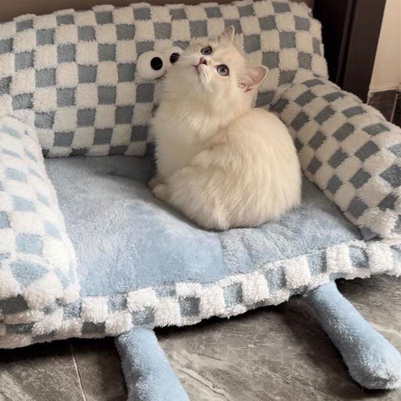 Big Eye Warm Cat Sofa Blue Couch Bed
