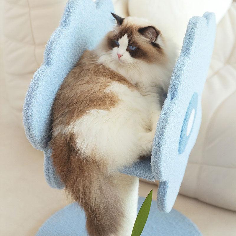 Blue Flower Cat Climbing Frame Sisal Column Cute Cat Tree Tower