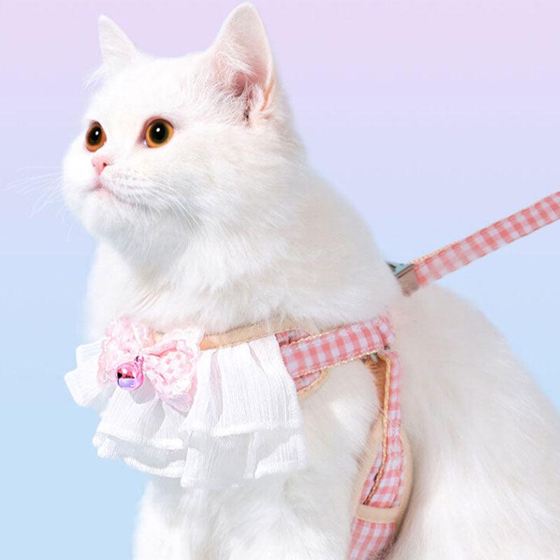 Cat Harness Bow Bell Leash Set 2 Color Travel Vest