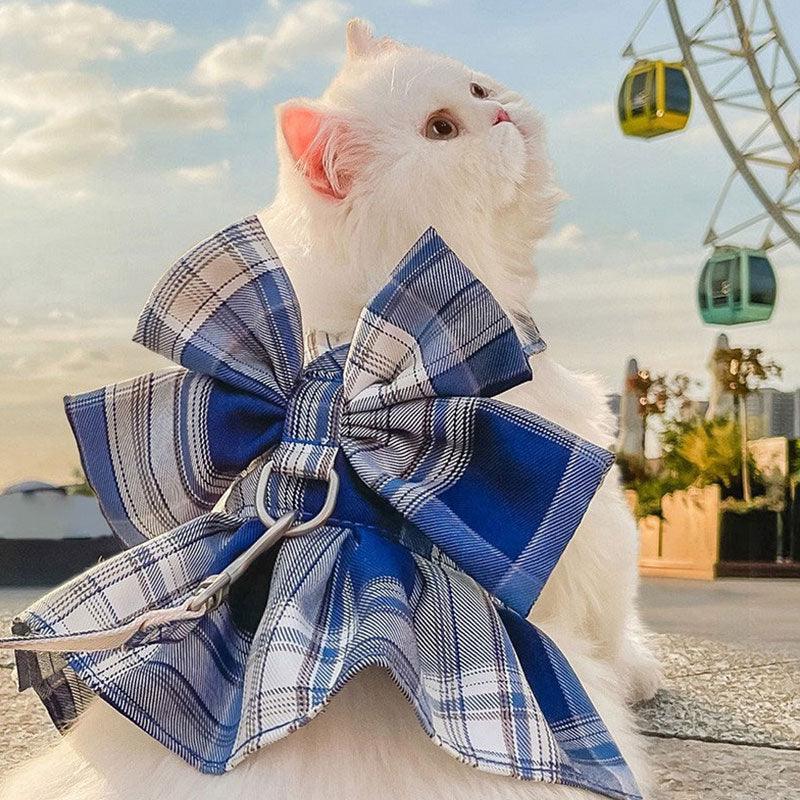 Cat Harness JK Bow Tie 3 Color Hiking Leash Set