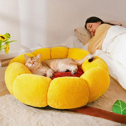 Sunflower Cat Bed Cute Mat Removable Washable Warm Cat Nest