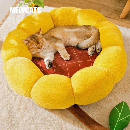 Sunflower Cat Bed Cute Mat Removable Washable Warm Cat Nest