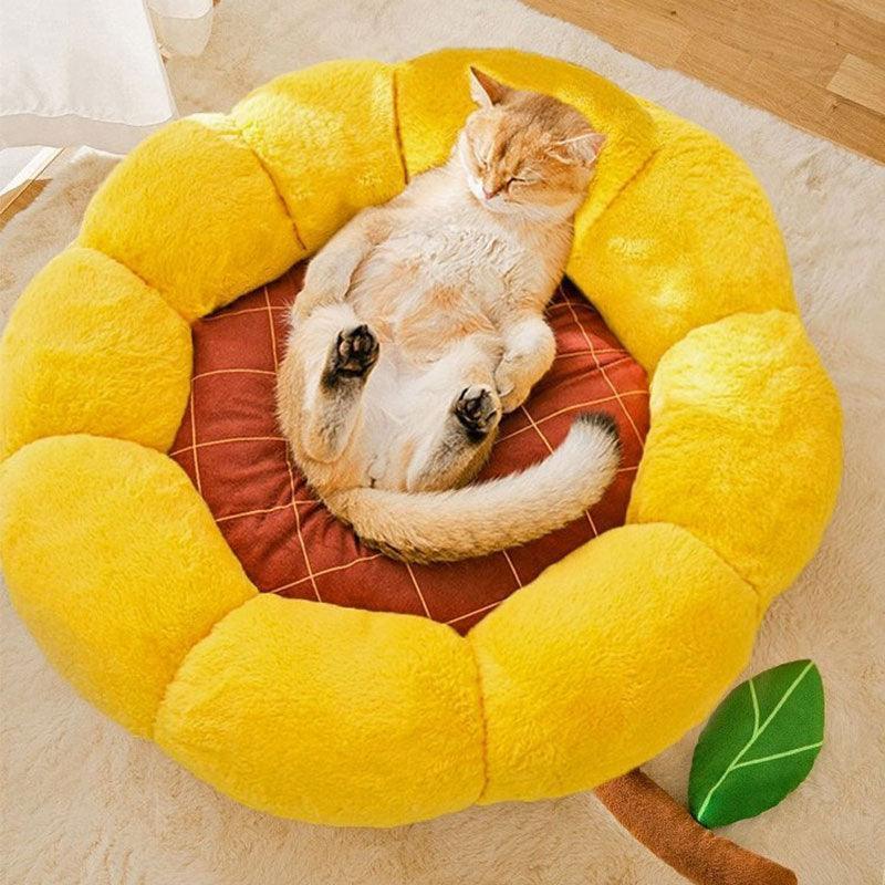 Sunflower Cat Bed Cute Mat Removable Washable Warm Cat Nest