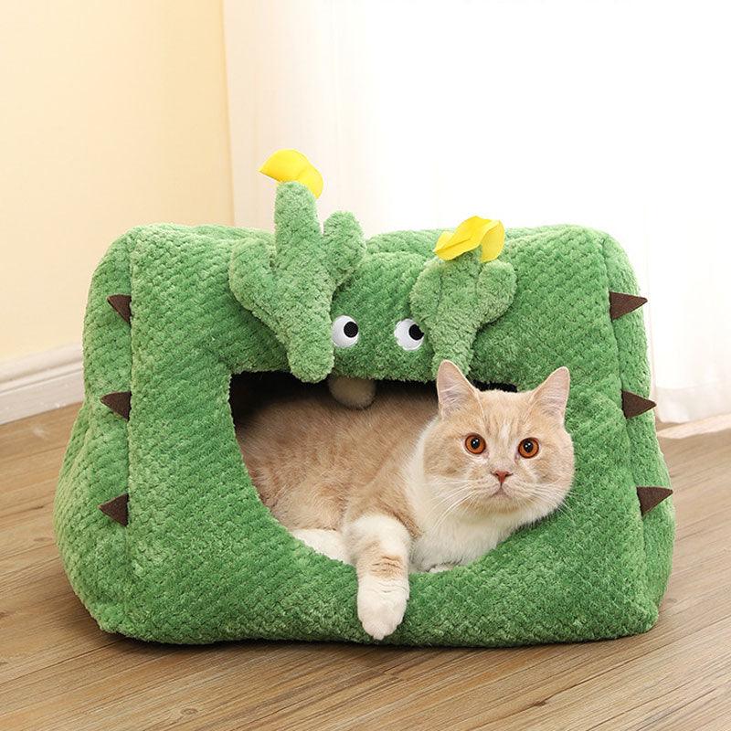 Cute Cat Bed House 4 Style Cactus Shape Fluffy Soft Pet Nest Cushion Couch