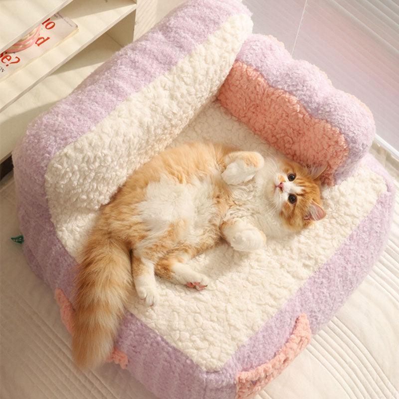 Cake Sofa Cat Bed Warm Thickened 2 Color Pet Nest - MEWCATS