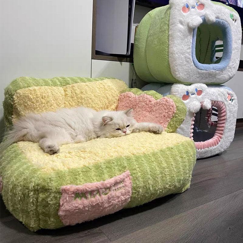 Cake Sofa Cat Bed Warm Thickened 2 Color Pet Nest - MEWCATS