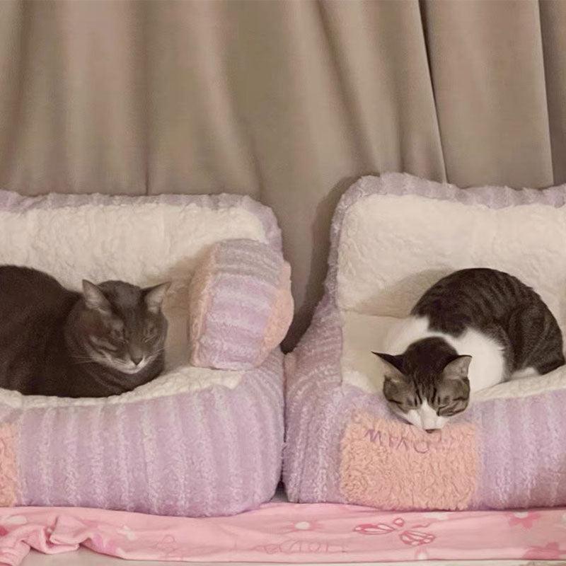 Cake Sofa Cat Bed Warm Thickened 2 Color Pet Nest - MEWCATS