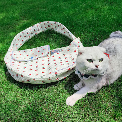 Cat Sling Bag Outdoor Travel Canvas Single Shoulder Handbag Flower Cat Carrier Bag