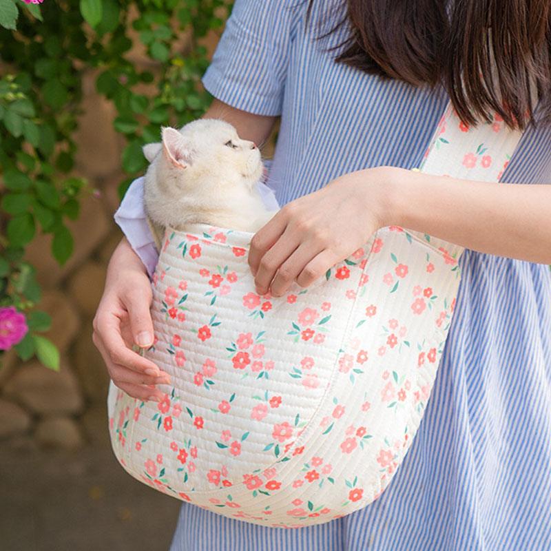 Cat Sling Bag Outdoor Travel Canvas Single Shoulder Handbag White Cat Carrier Bag