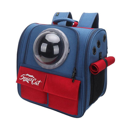Canvas Cat Carrier Bag Expandable Space Capsule Blue Pet Backpack