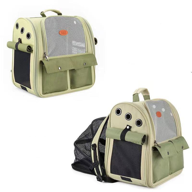 Canvas Cat Carrier Bag Expandable Space Capsule Green Pet Backpack