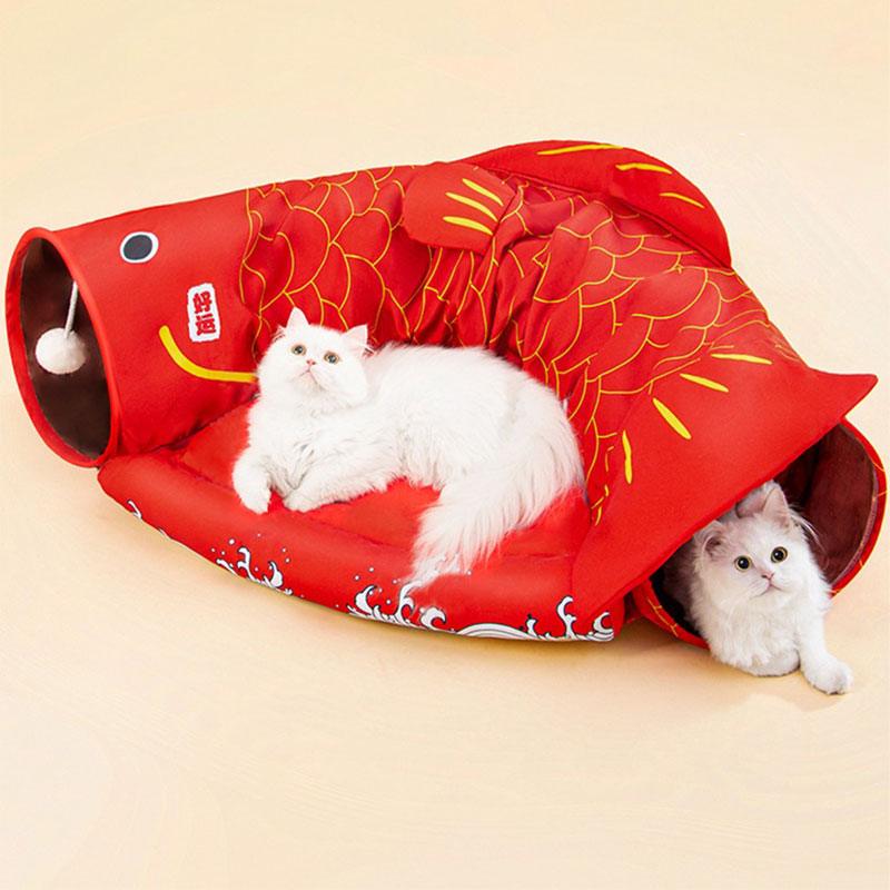 Carp Tunnel Cat Bed 3 Color Removable Play Cat Mat