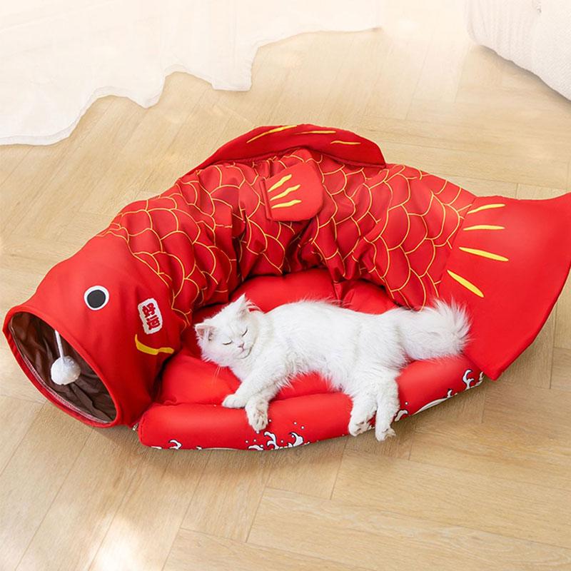 Carp Tunnel Cat Bed 3 Color Removable Play Cat Mat