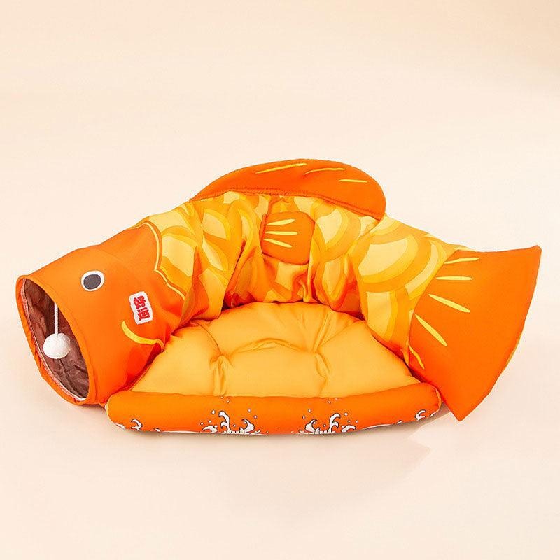 Carp Tunnel Cat Bed Yellow Removable Play Cat Mat