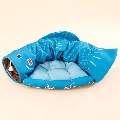 Carp Tunnel Cat Bed Blue Removable Play Cat Mat