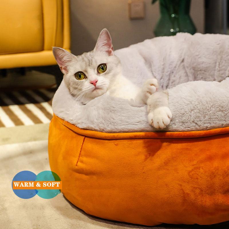 Cat Bed Pet Basket Nesting House Sleeping Bag Orange Winter Warm Bed