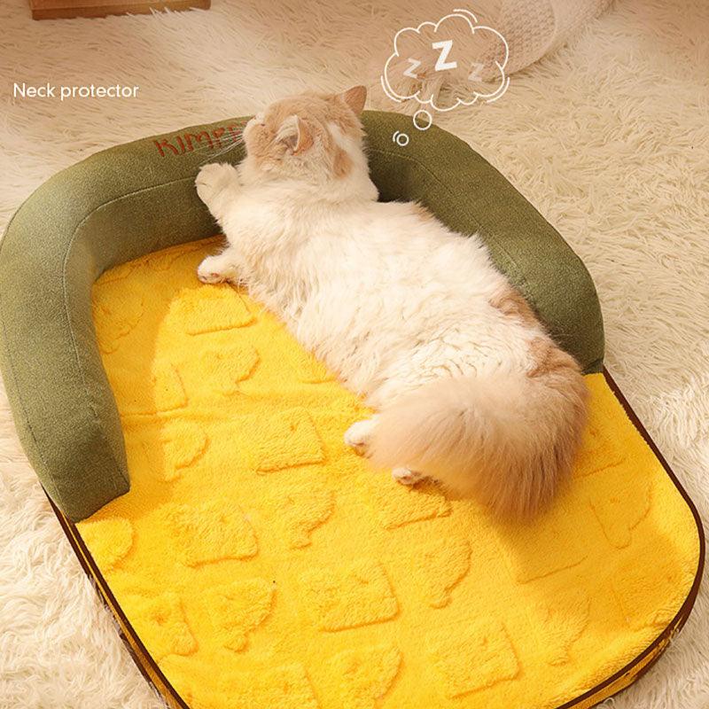 Cat Bed Cozy Kitten Lounger Cushion Round Yellow Cat Nest Mat