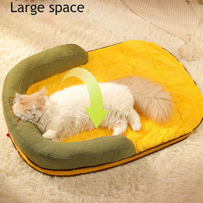 Cat Bed Cozy Kitten Lounger Cushion Round Yellow Cat Nest Mat