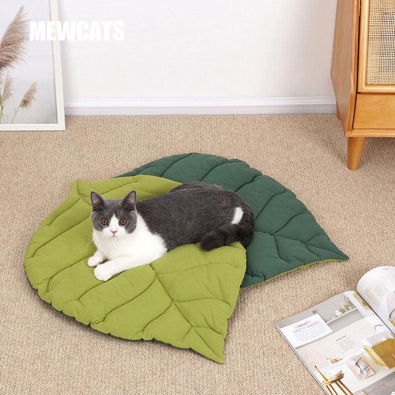 Cat Bed Mat Leaf Shape Machine Washable Double-sided Use Pet Nest