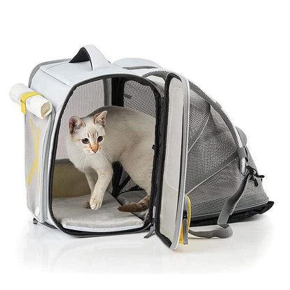 Cat Carrier Backpack Foldable Breathable Wesh Expandable Blue Pet Bag