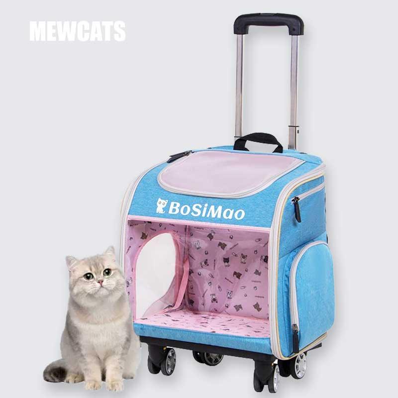 Cat Carrier Backpack With Wheels Rolling Foldable 3 Color Trolley