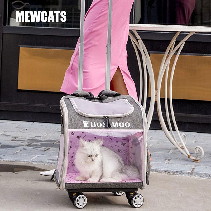 Cat Carrier Backpack With Wheels Foldable Travel Grey Pet Trolley Bag