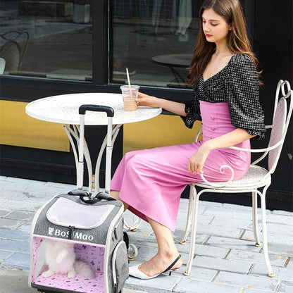Cat Carrier Backpack With Wheels Foldable Travel Grey Pet Trolley Bag