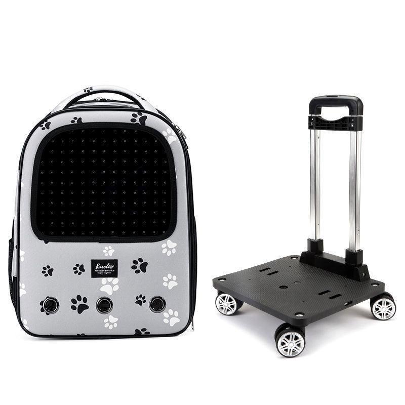 Trolley Cat Carrier Backpack With Wheels Rolling Large Space Breathable GREY Pet Bag