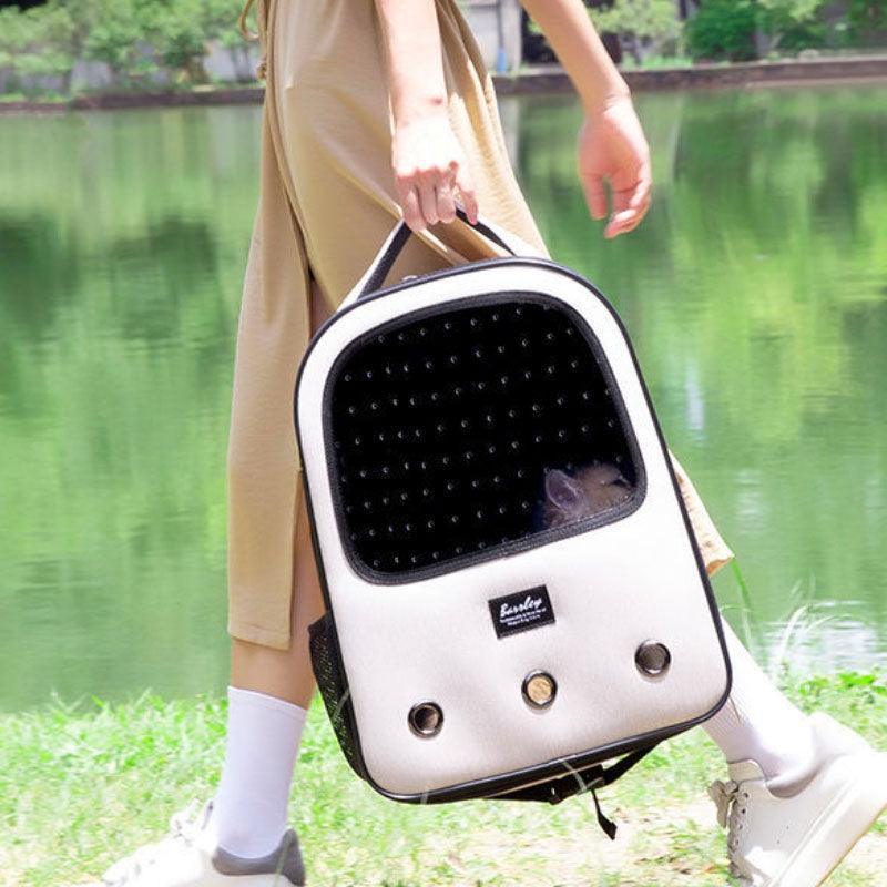 Trolley Cat Carrier Backpack With Wheels Large Space Breathable Beige Pet Bag