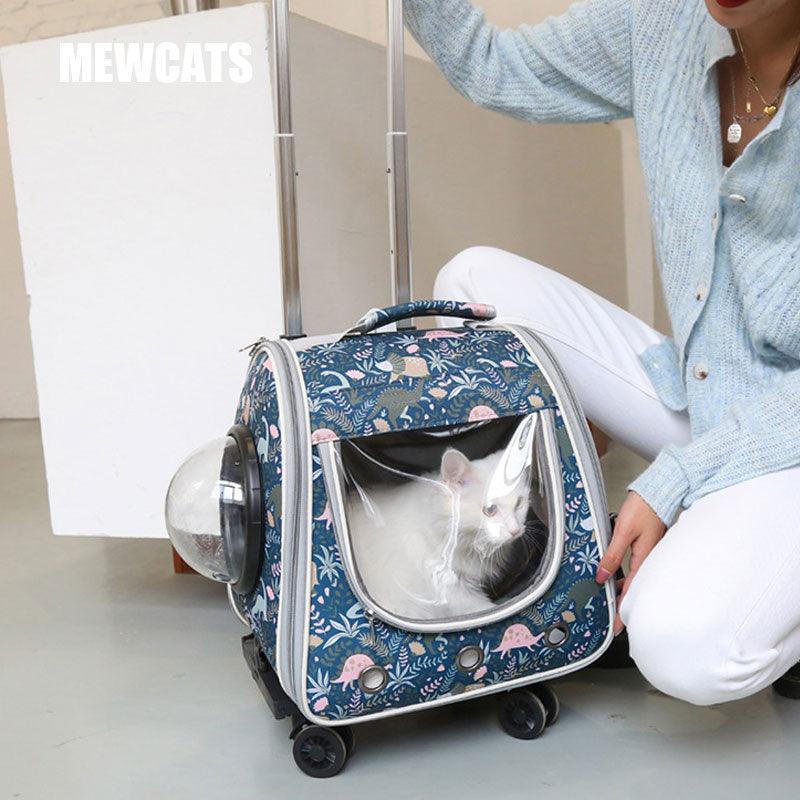 Cat Carrier Backpack With Wheels Pet Suitcase Stroller 10 Color Large Space Trolley