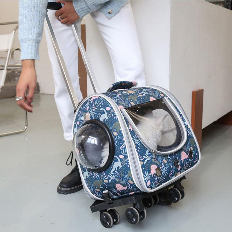 Cat Carrier Backpack With Wheels Pet Suitcase Stroller 10 Color Large Space Trolley