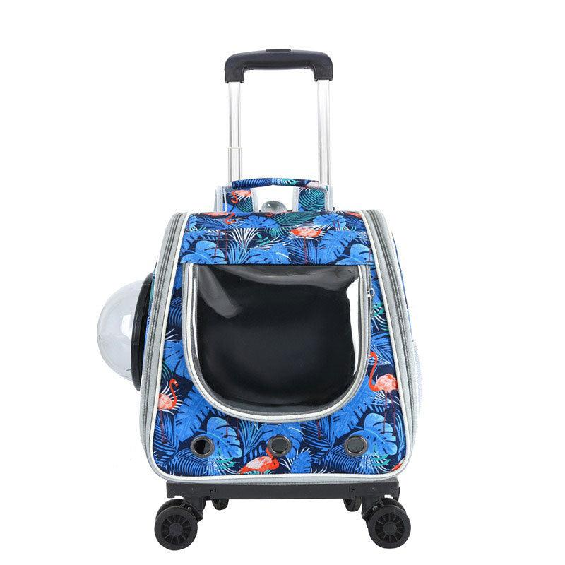 Cat Carrier Backpack With Wheels Pet Suitcase Stroller Blue Large Space Trolley