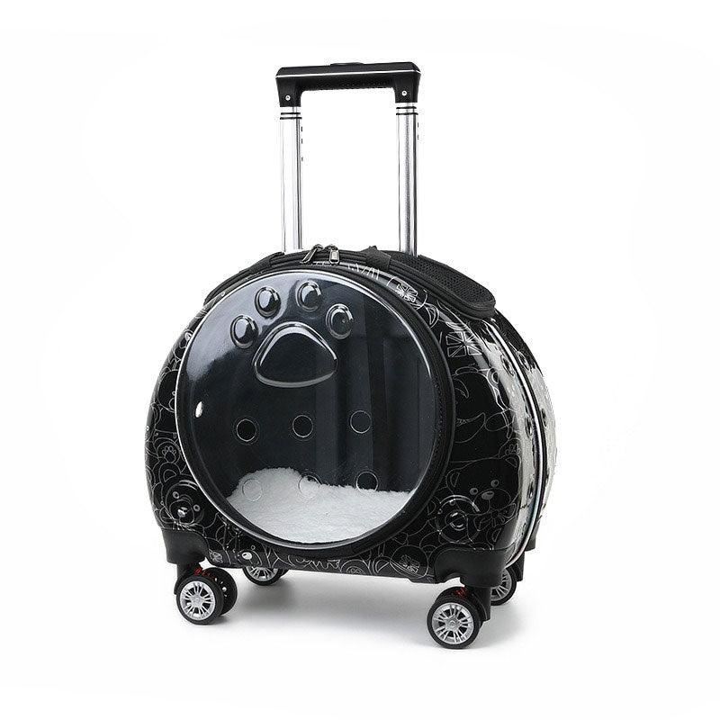 Cat Carrier Backpack With Wheels All-in-one Transparent Black Pet Trolley Case