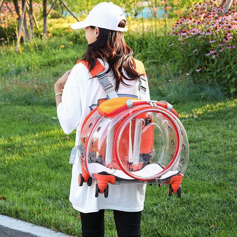 Cat Carrier Backpack With Wheels Transparent Trolley Case - MEWCATS