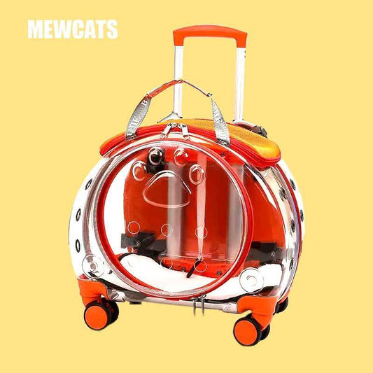 Cat Carrier Backpack With Wheels Transparent Trolley Case - MEWCATS