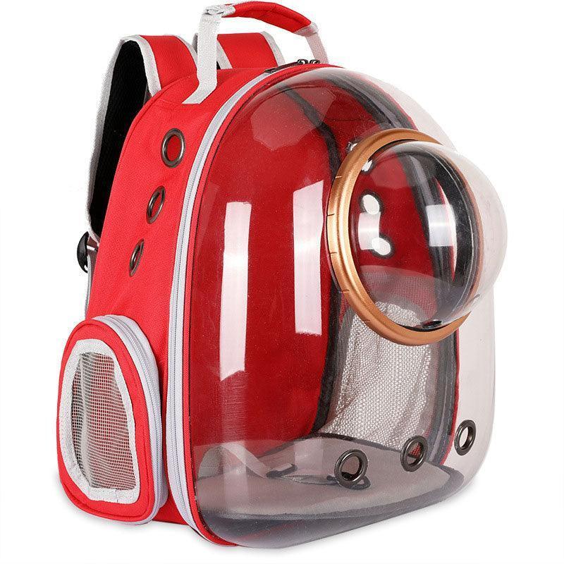 Cat Carrier Red Bag Travel Breathable Transparent Space Capsule Backpack