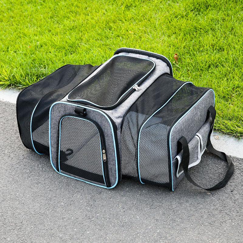 Cat Carrier Blue Bag Soft Breathable Foldable Expandable Pet Handbag