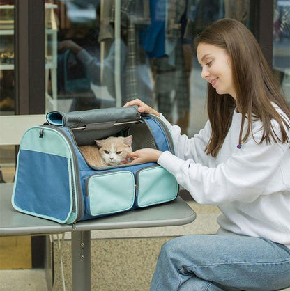 Cat Carrier Bag Breathable Foldable Blue Outdoor Travel Tote Pet Handbag