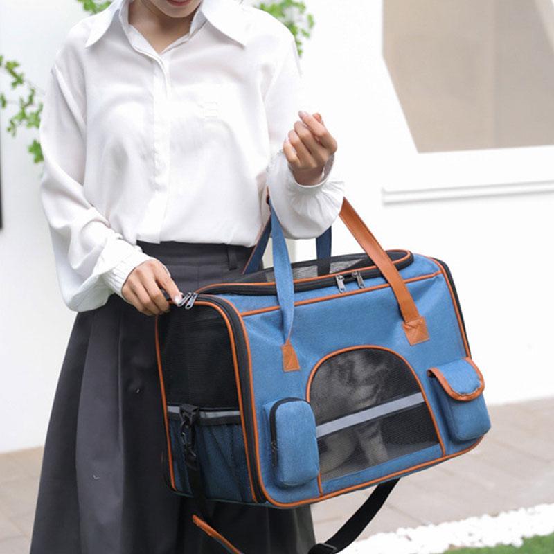 Cat Carrier Bag Breathable Foldable Tote Blue Travel Backpack Pet Handbag