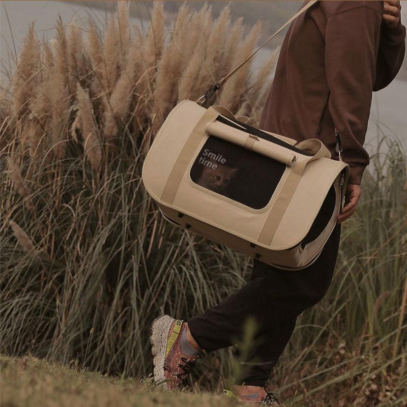 Cat Carrier Bag Folded Tote Khaki Large Bag - MEWCATS