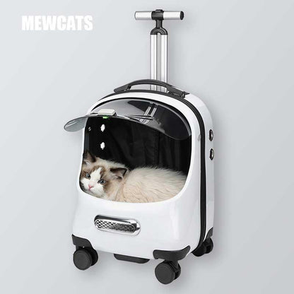 Cat Carrier Bag On Wheels Trolley Removable Rolling White Pet Backpack